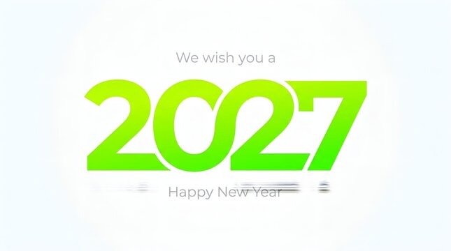 Bright Green 2027 Happy New Year Typography on White Background
