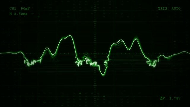 Green Phosphor Oscilloscope Grid with Digital Glitch and VHS Static