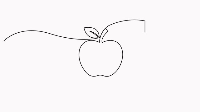 Line art animation of a bitten apple on stacked books 4k video
