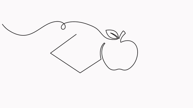 Line art animation of a bitten apple on stacked books 4k video