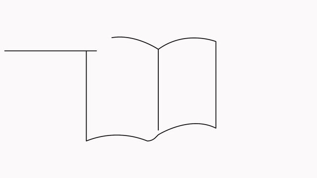 Line art animation of a bitten apple on stacked books 4k video