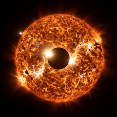 Fototapeta premium Astronomy and space exploration, solar eclipse with glowing sun corona and plasma flares in deep space, cosmic phenomenon and celestial event