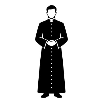 Standing Catholic Priest in Cassock with Clerical Collar Silhouette