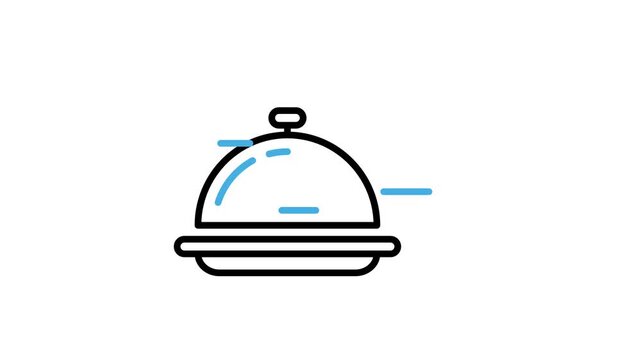 Animated cloche plate delivery icon. Moving tray food animation video loops for restaurant waiter, chef service, menu, dinner, cooking, cutlery, plate. Motion graphics with alpha channel