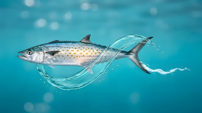 Fish, fresh seafood and mackerel swimming in blue water for restaurant menu, healthy cooking and organic market. Marine life, splash and aquatic animal with movement, nature and ocean for food.