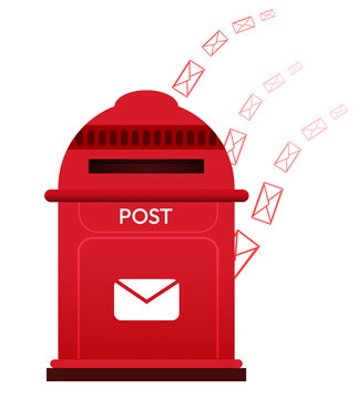 Post box for mail on the transparent surface in red color, png