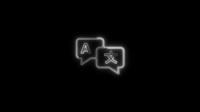 Neon language translation animation: multilingual communication and global connectivity concept