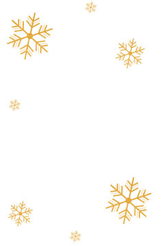 Vertical snowflakes in white and golden color on the transparent surface with no text, png