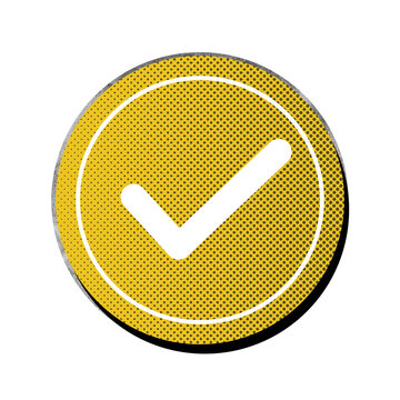 Yellow retro approvel concept with tick and halftone texture, png transparent concept
