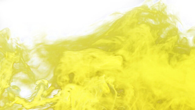 Yellow smoke floating on the screen with transparent backdrop, close up, realistic