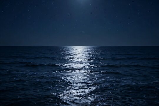 Moonlit ocean at night under starry sky