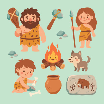 Prehistoric Stone Age Caveman Family Character Collection