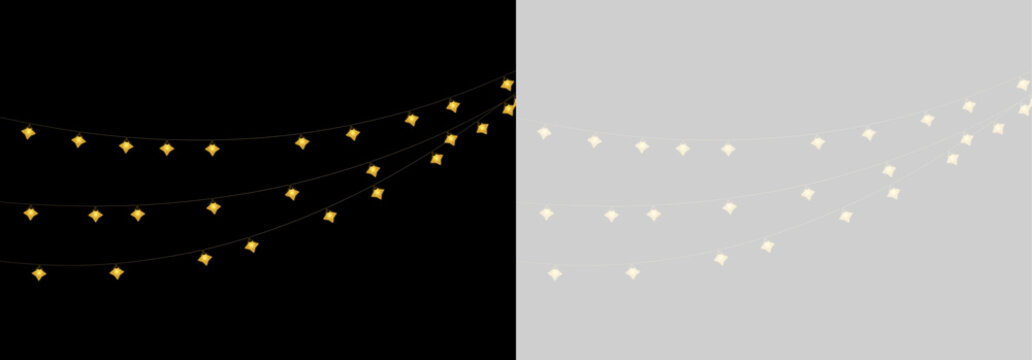 Glowing golden Christmas lights garland with warm festive light