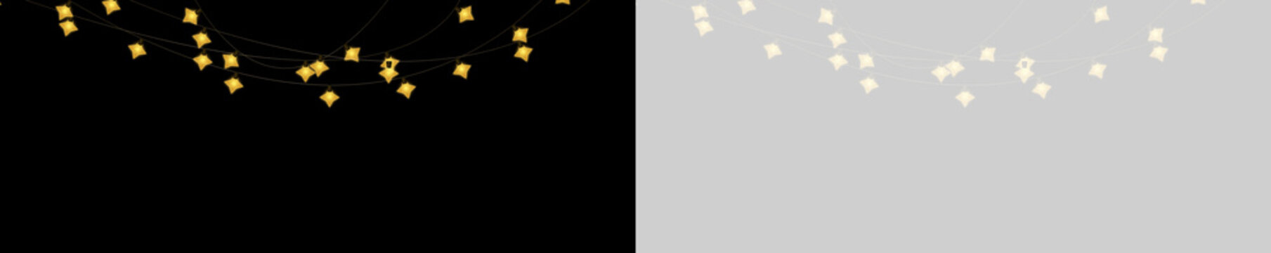Glowing golden Christmas lights garland with warm festive light