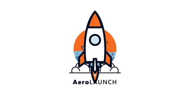 Minimalist rocket logo design with orange circle and smoke clouds