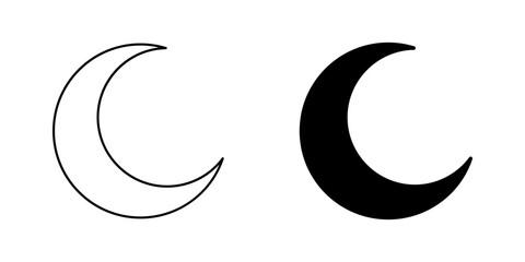 Crescent moon icon for night sky environment symbol flat outline and silhouette in black © Vectronix_Studio