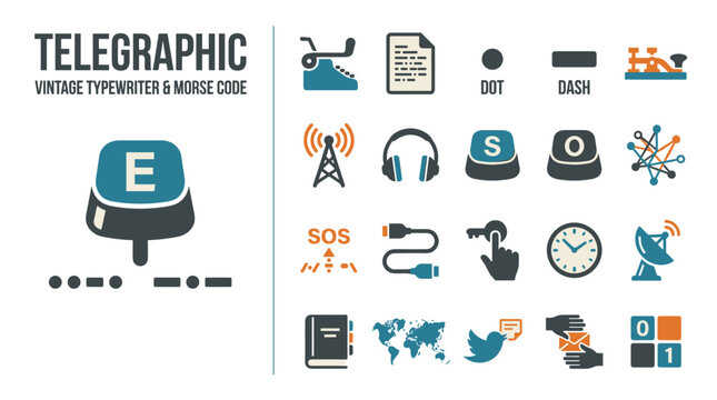 Vintage Telegraphic Communication Icons Set