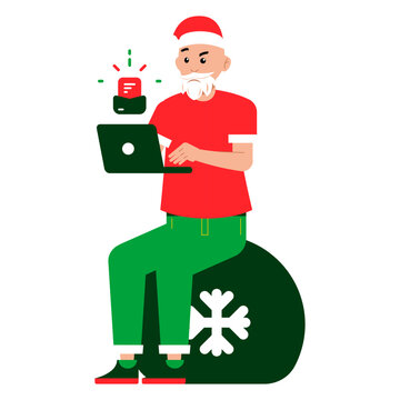 Santa Laptop Character Santa Claus holding a laptop with festive elements ideal for Christmas technology themes digital campaigns and holiday promotions 