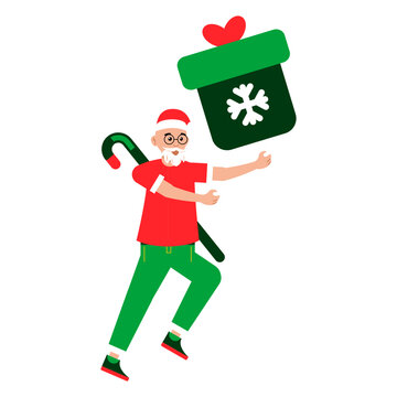 Santa Stocking Character Santa Claus holding a large Christmas stocking and candy cane ideal for holiday decorations festive campaigns and gift giving themes 