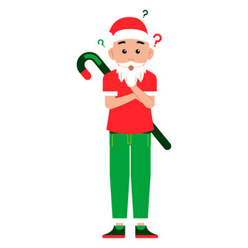 Santa Candy Cane Character Santa Claus holding a large candy cane ideal for Christmas greetings holiday posters and festive illustrations 