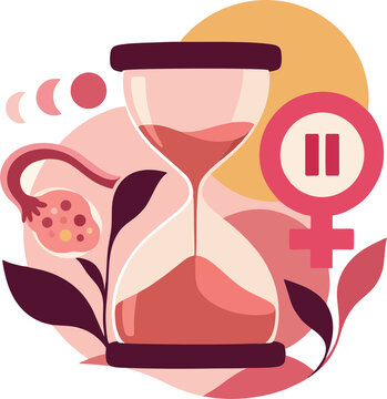 Menopause and End of Menstrual Cycle Represented by Uterus and Hourglass