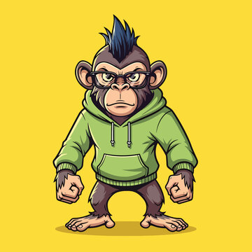 Angry Monkey in Green Hoodie with Mohawk.