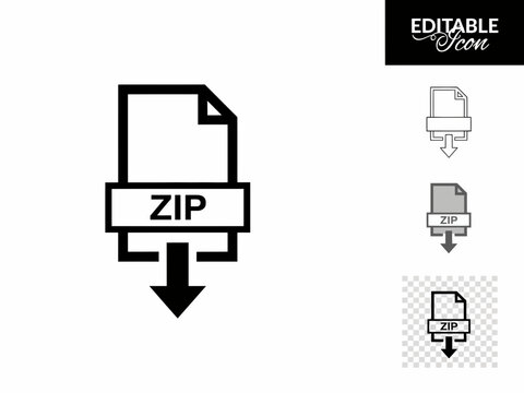 Editable vector icon showing zip file with download arrow