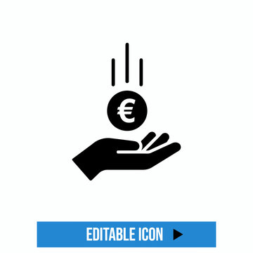 Hand holding euro coin with upward arrows isolated graphic icon