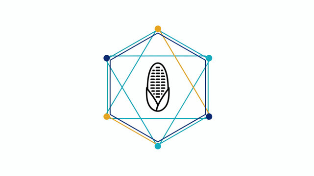 Geometric microphone icon inside interconnected hexagonal network design illustration