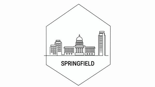 Illustrated Sketch Map Showing Springfield City Skyline Buildings