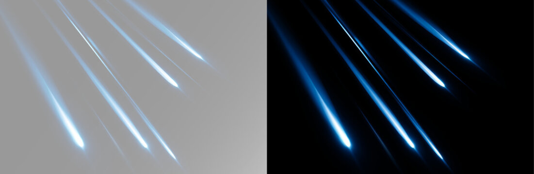 blue comet lines descending diagonally with glowing cores, extended tails and pure cyan energy