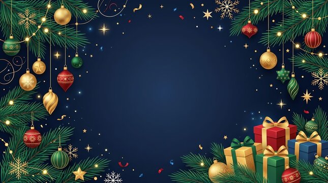 christmas background with christmas tree and decorations