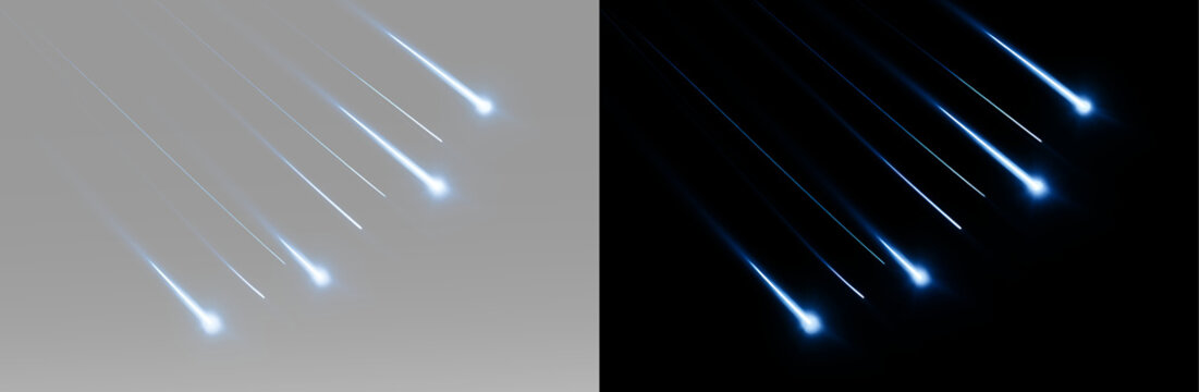 Celestial blue rays racing downward with luminous points, smooth fading streaks and futuristic speed