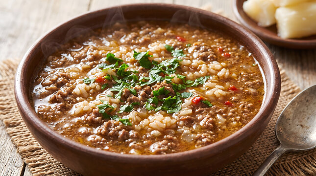 Hyper Realistic 9K Clear Light Close Up Paraguayan Bori Bori de Gallina Chicken Soup Food Photography