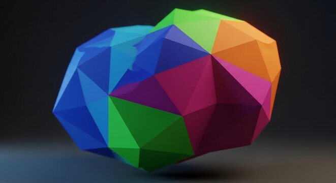Abstract Geometric Low Poly Colorful Object on Dark Background