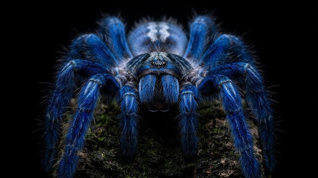 Blue tarantula spider on dark textured surface