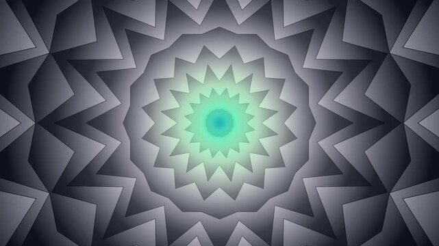 Abstract fractal mandala bloom with evolving colorful light gradients during soft focus