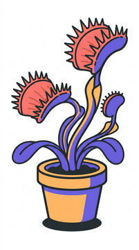 Venus flytrap plant in a pot vibrant cartoon illustration