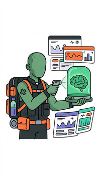 Medical technology research with futuristic alien character