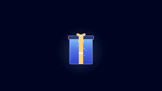 Wrapped holiday gift box filling with sapphire blue liquid and gold bow on dark background