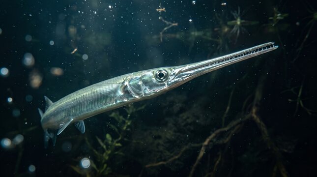xenentodon needlefish swimming 