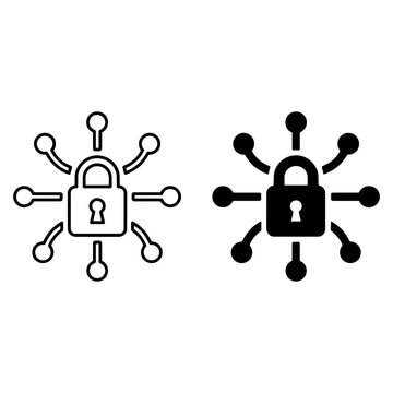 Network security padlock symbol connected nodes cyber security vector icon