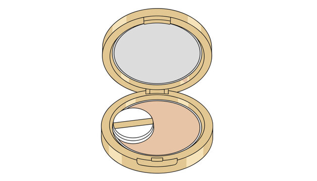 Makeup compact powder case with a built-in mirror and applicator puff isolated on a plain white background.