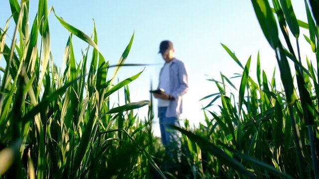 Farmer in the field. Selective focus.