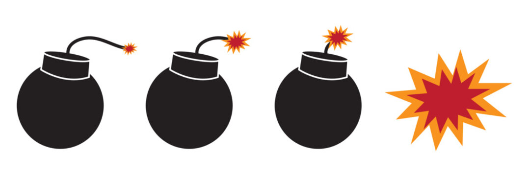 Cartoon bomb, fuse, wick spark icon. Vector on white background. Stock