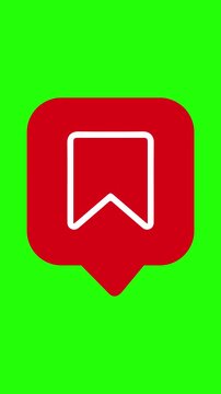 Red Save Bookmark Animation on Green Screen - Social Media Pin Favorite Icon Rising Counter with Chroma Key