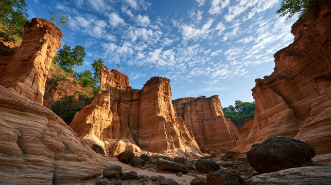 Pha Chor Canyon layered soil pillars under blue sky showcasing geological wonder and Northern Thailand travel landscape