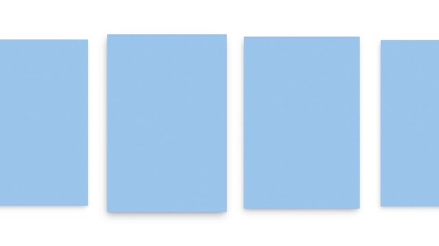 Minimalist light blue paper mockups on clean white background. 4K Video