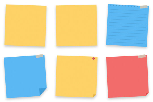 Colorful sticky notes arranged in a grid pattern on a flat surface isolated on transparent background