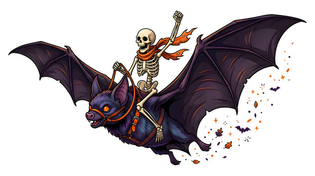 Skeleton riding a bat with harness - Halloween 
